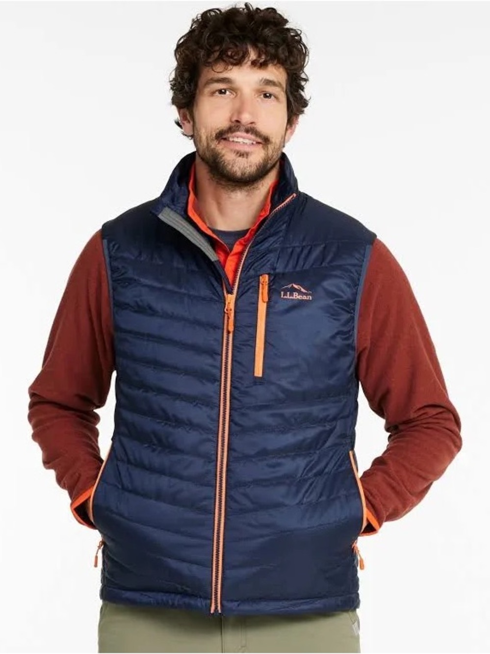 L.L. Bean Men's L Navy Orange PrimaLoft Packaway Insulated Quilted Vest Gorpcore